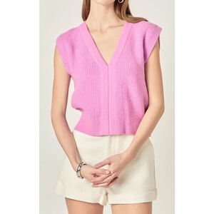 English Factory V-Neck Sweater Vest Small Orchid Purple Knit Preppy Cottagecore